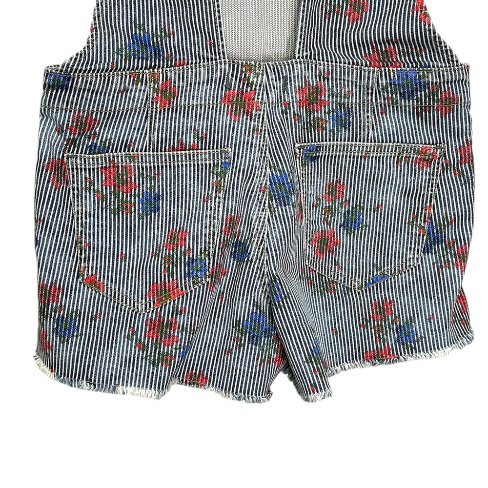 Free People Floral Print Striped Denim Overalls Size 2 - Picture 4 of 7